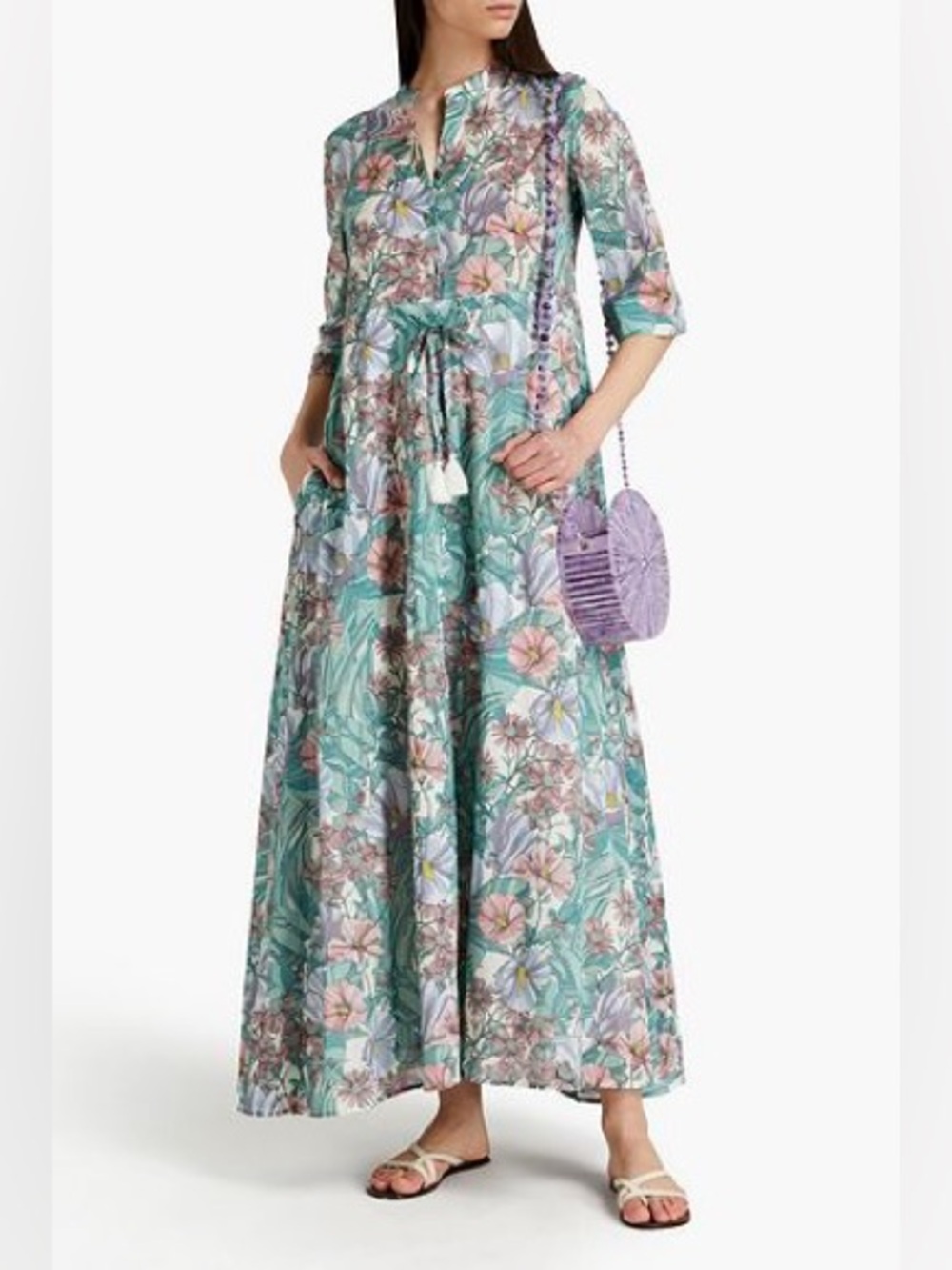 Tory Burch Floral Maxi with cinched waist and Tassles | Medium